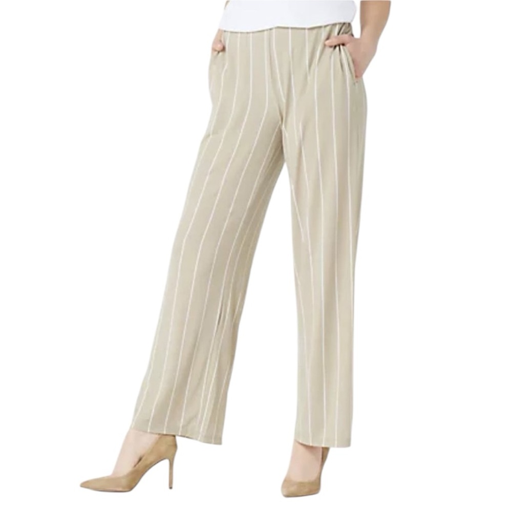 Susan Graver Brown and White Striped Pant, Elastic Waistband with pockets, Sz XL